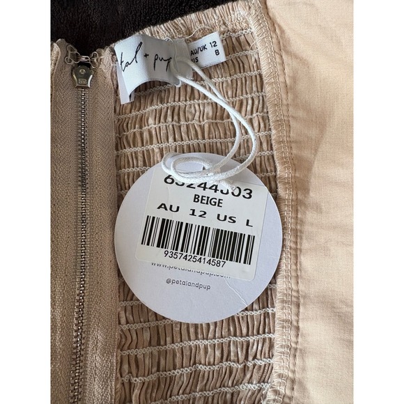 NWT Petal & Pup Floral Crop Top Puff Sleeve Tie Front Beige Women's Size‎ L - Picture 12 of 13